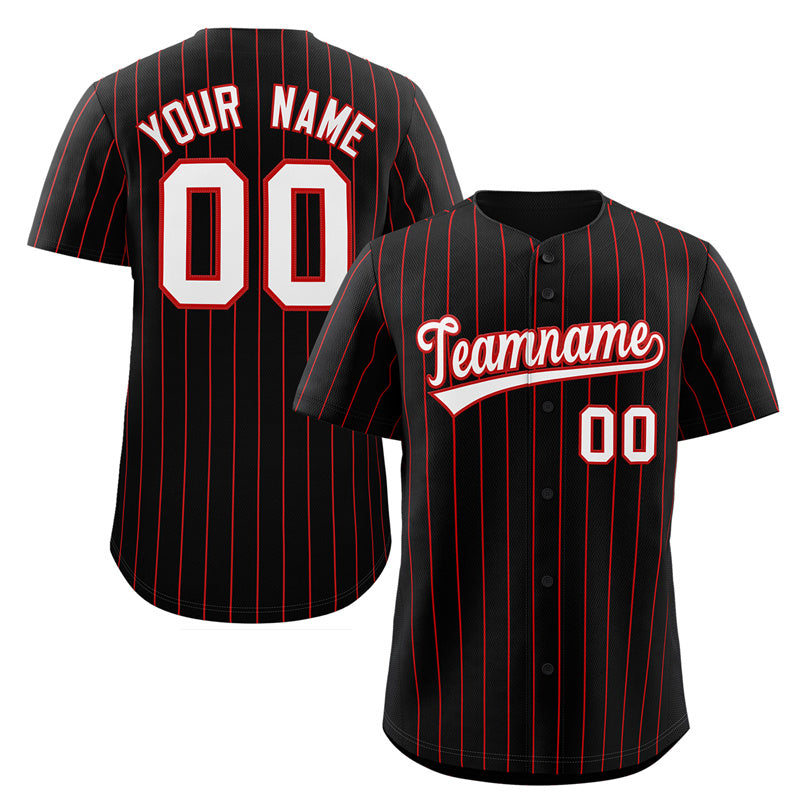 Maillot de baseball authentique à rayures noires, blanches et rouges, personnalisé