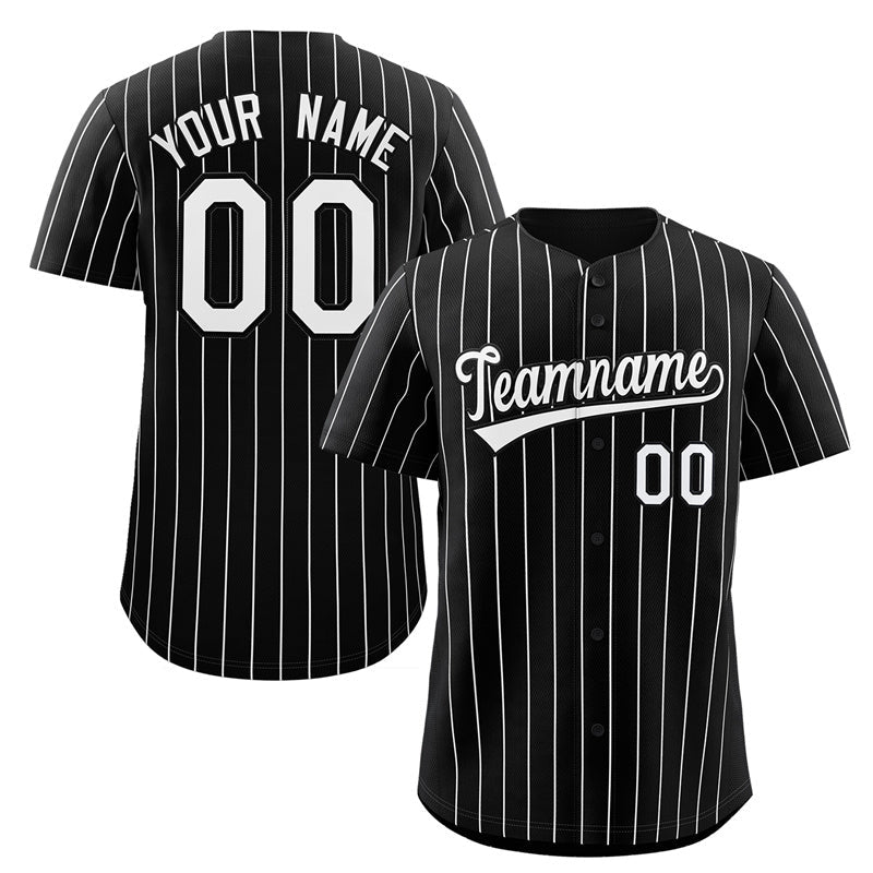 Maillot de baseball authentique à rayures noires et blanches personnalisées