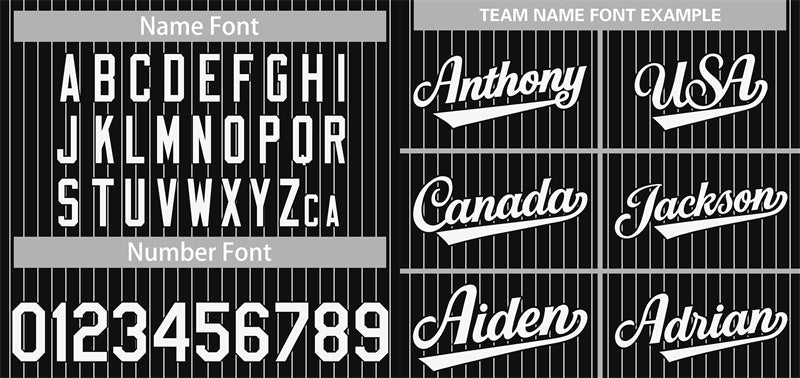 Maillot de baseball authentique à rayures noires et blanches personnalisées