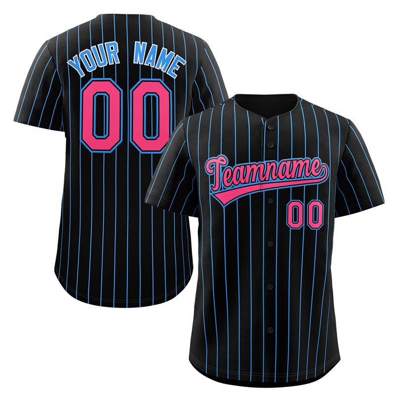 Maillot de baseball authentique à rayures noires, roses et bleues poudrées