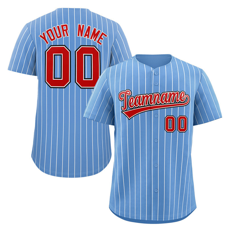 Maillot de baseball authentique à rayures bleu clair, rouge et royal, personnalisé