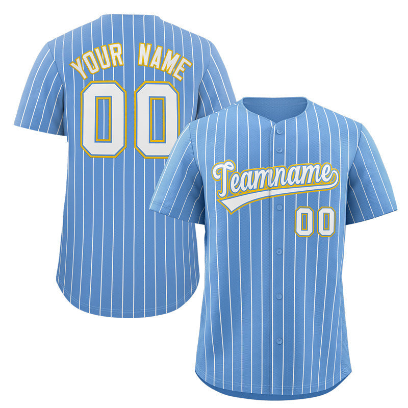 Benutzerdefinierte Hellblau Weiß-Gold Streifen Mode Authentische Baseball Jersey