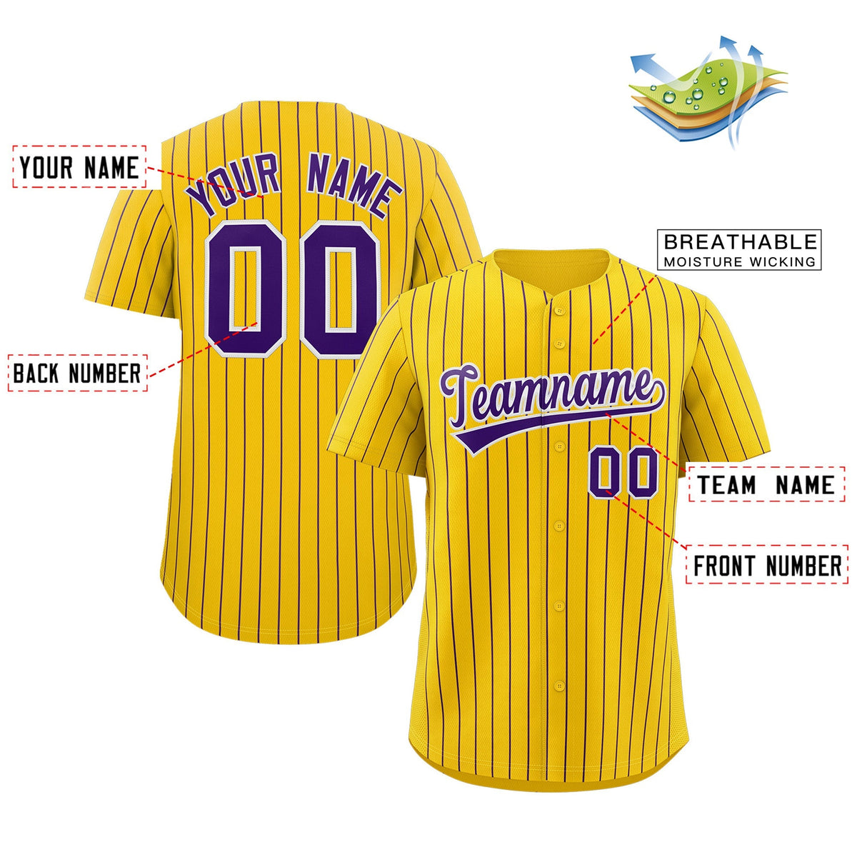 Custom Yellow Purple-White Stripe Fashion Authentic Baseball Jersey