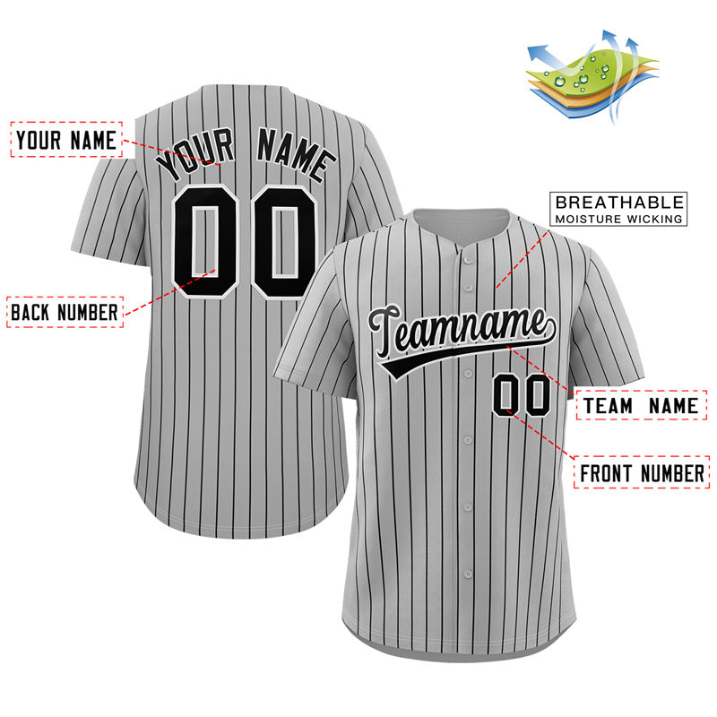 Custom Gray Black-White Stripe Fashion Authentic Baseball Jersey