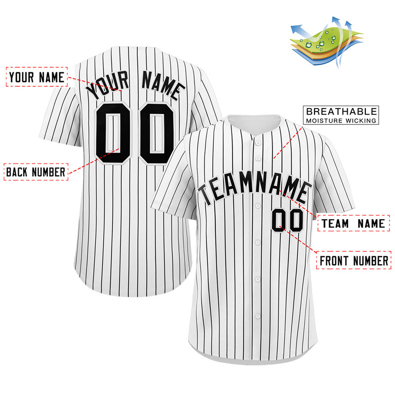 Custom White Black Stripe Fashion Authentic Baseball Jersey