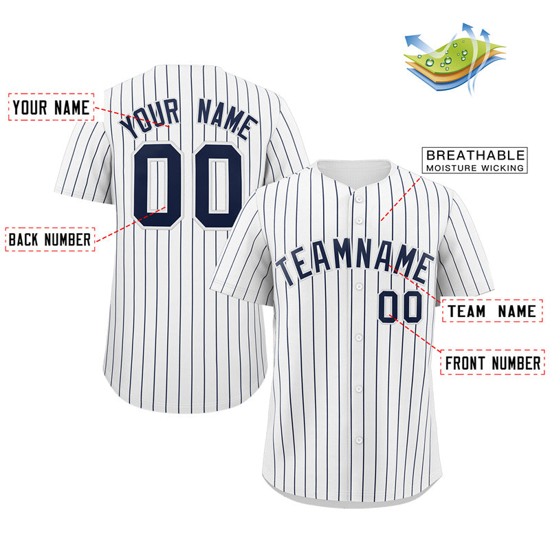 Custom White Navy Stripe Fashion Authentic Baseball Jersey