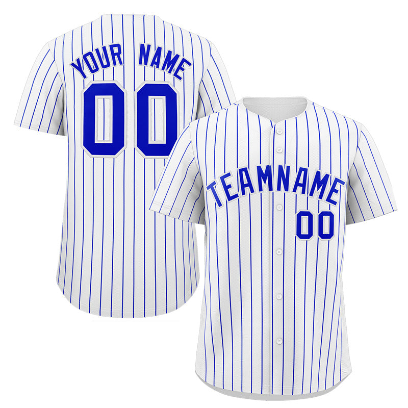 Maillot de baseball authentique à rayures royales blanches personnalisées