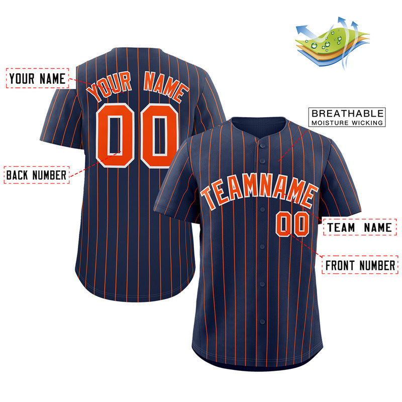 Benutzerdefinierte Marineblau Orange-Weiß Streifen Mode Authentische Baseball Jersey