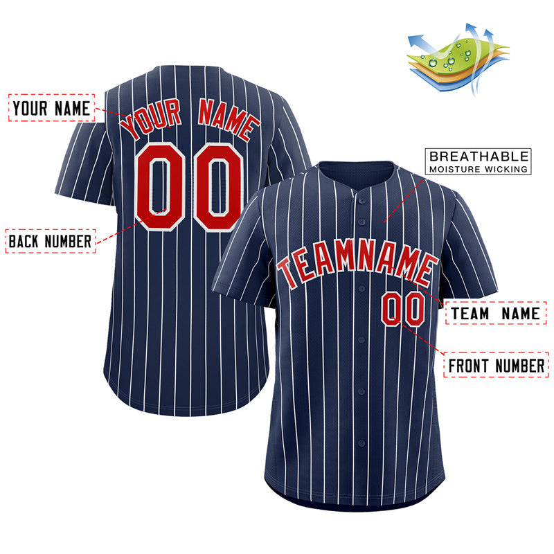 Maillot de baseball authentique à rayures bleu marine, rouge et blanc