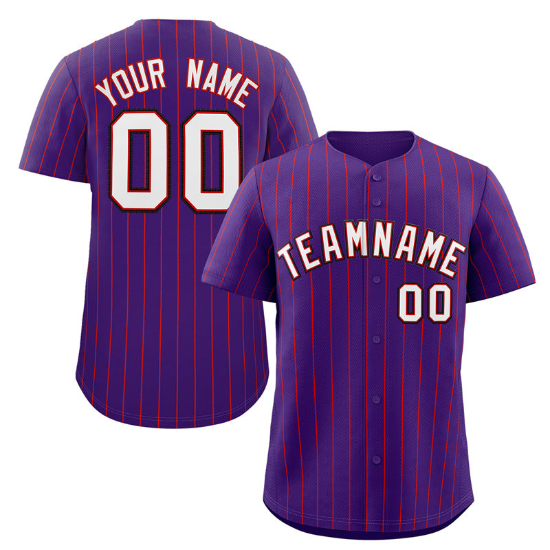 Maillot de baseball authentique à rayures violettes, blanches et noires, personnalisé
