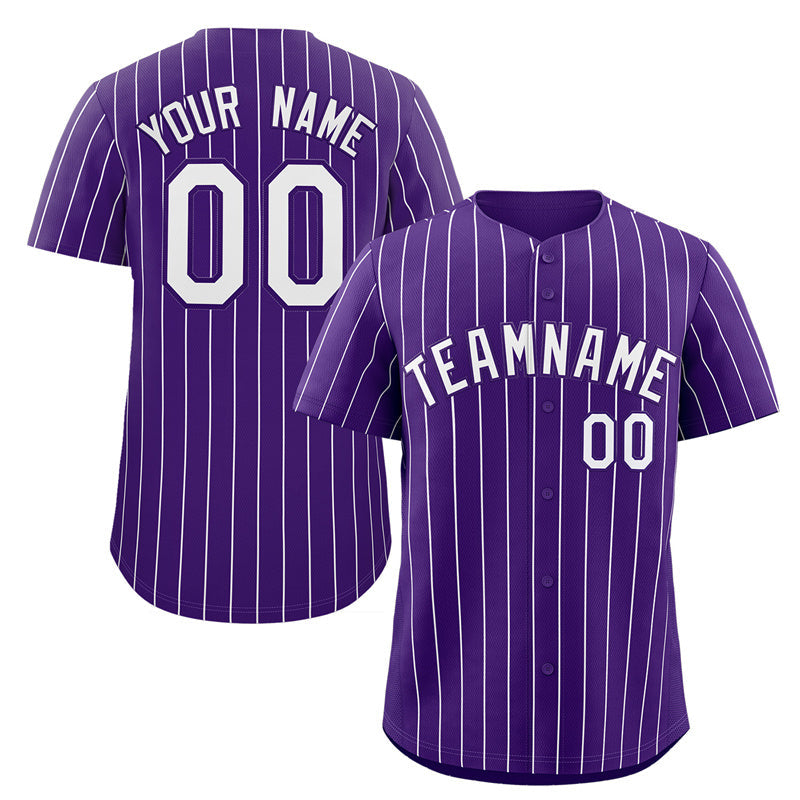 Maillot de baseball authentique à rayures violettes et blanches personnalisées