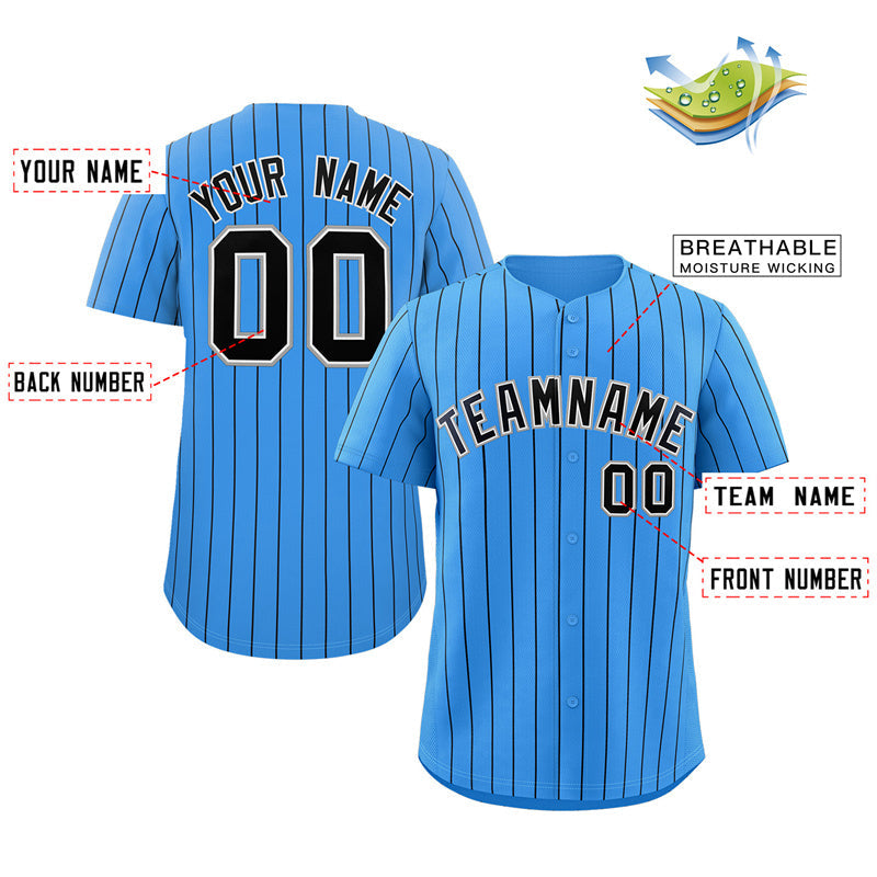 Maillot de baseball authentique à rayures bleu marine et gris poudre personnalisé