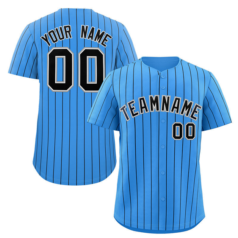 Maillot de baseball authentique à rayures bleu marine et gris poudre personnalisé