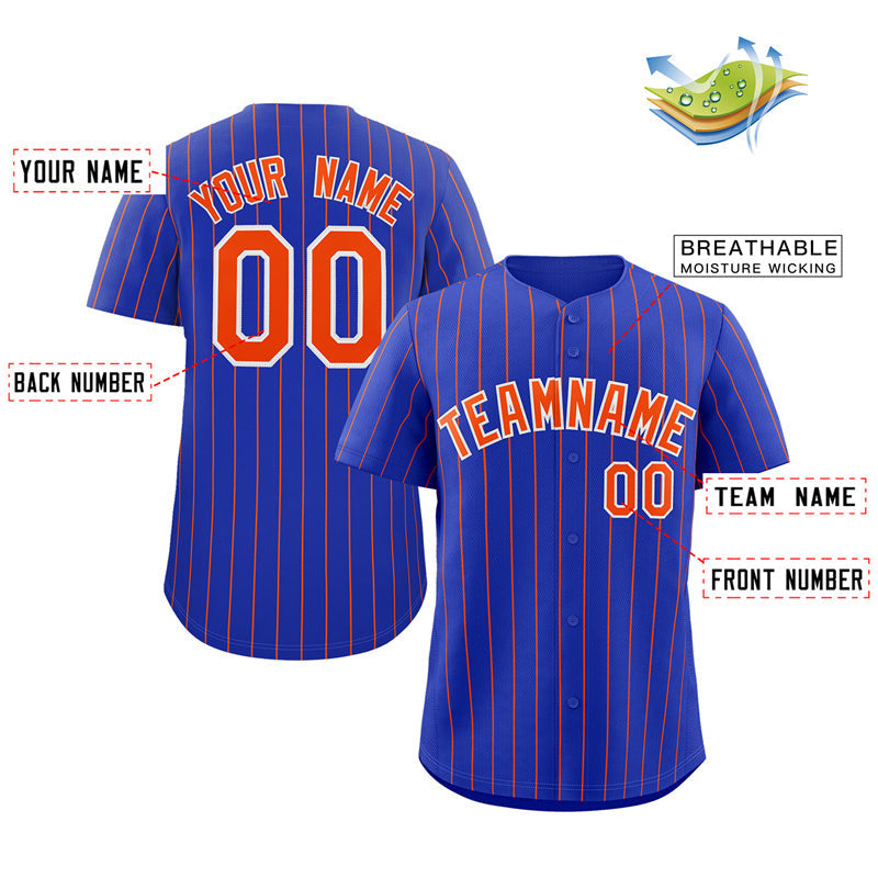 Maillot de baseball authentique à rayures orange et blanches royales personnalisées
