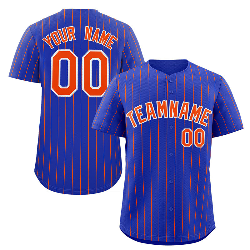 Maillot de baseball authentique à rayures orange et blanches royales personnalisées