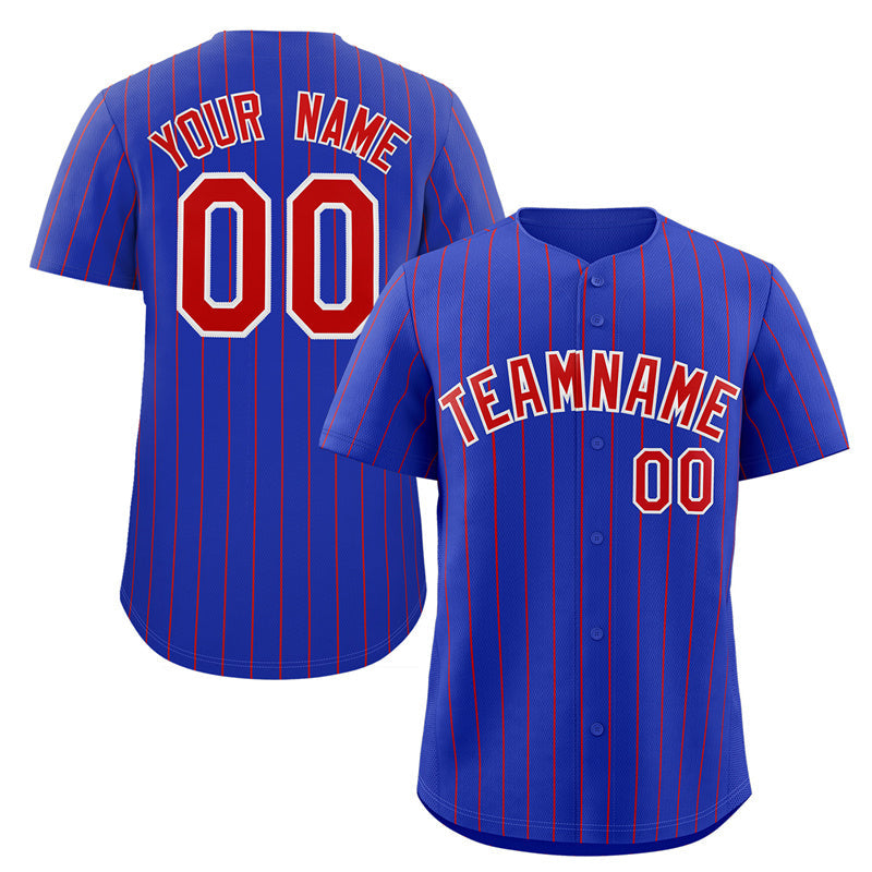Maillot de baseball authentique à rayures rouges et blanches royales personnalisées