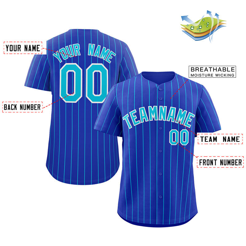Maillot de baseball authentique à rayures Royal Aqua-White personnalisé