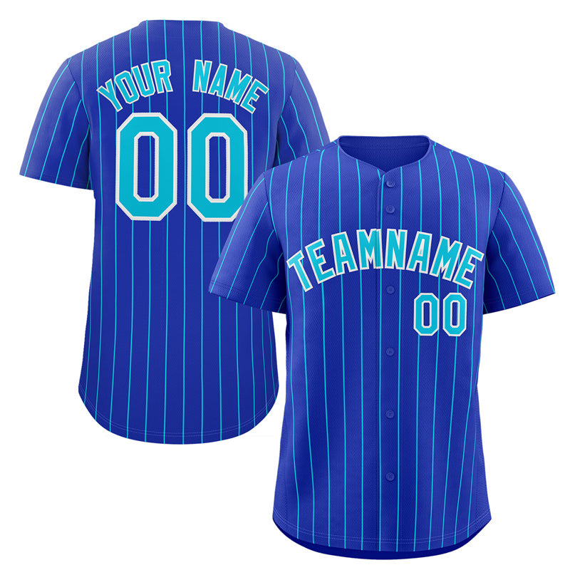Maillot de baseball authentique à rayures Royal Aqua-White personnalisé