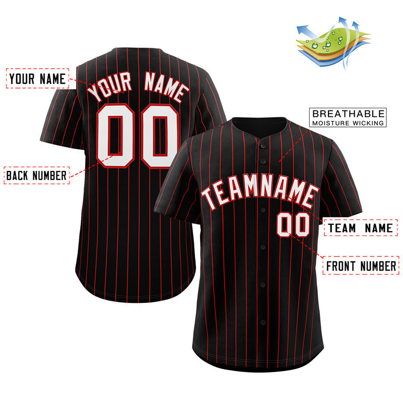 Maillot de baseball authentique à rayures noires, blanches et rouges, personnalisé