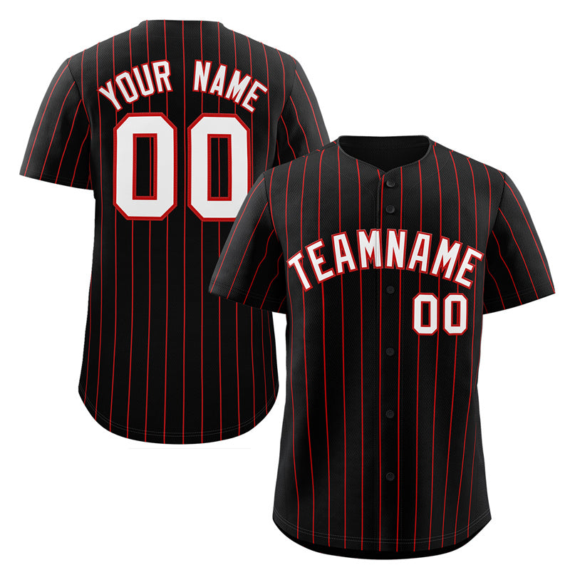 Maillot de baseball authentique à rayures noires, blanches et rouges, personnalisé