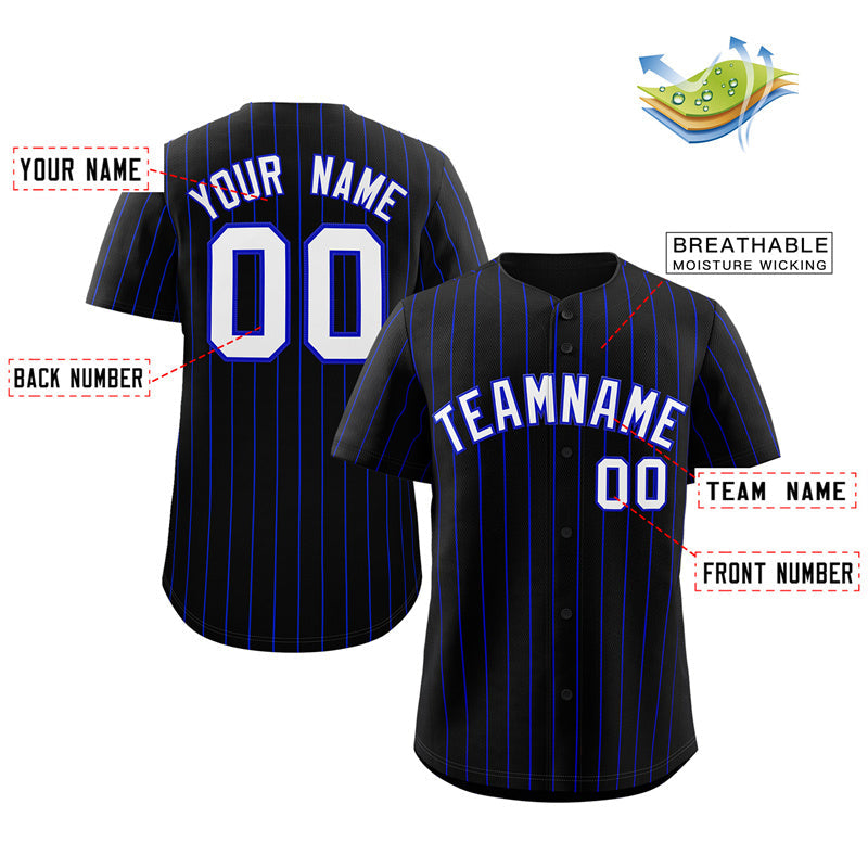 Maillot de baseball authentique à rayures noires, blanches et royales
