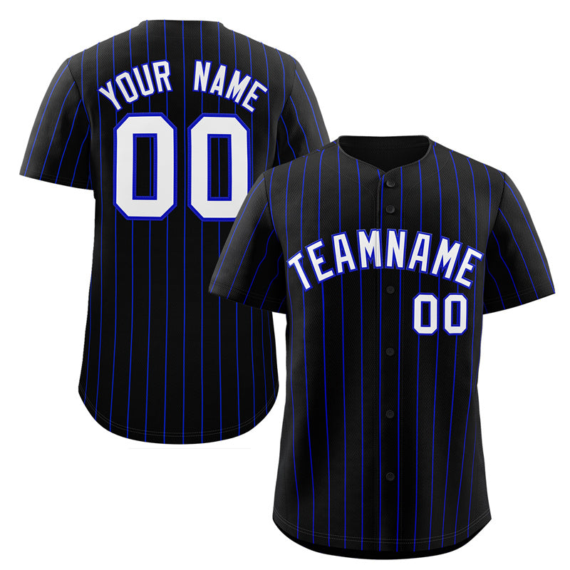 Maillot de baseball authentique à rayures noires, blanches et royales