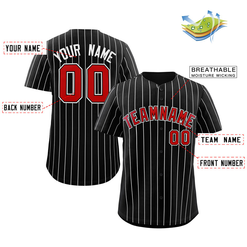 Maillot de baseball authentique à rayures noires, rouges et blanches