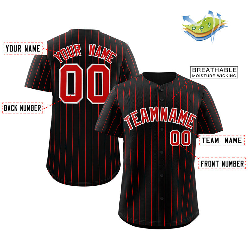 Maillot de baseball authentique à rayures noires, rouges et blanches