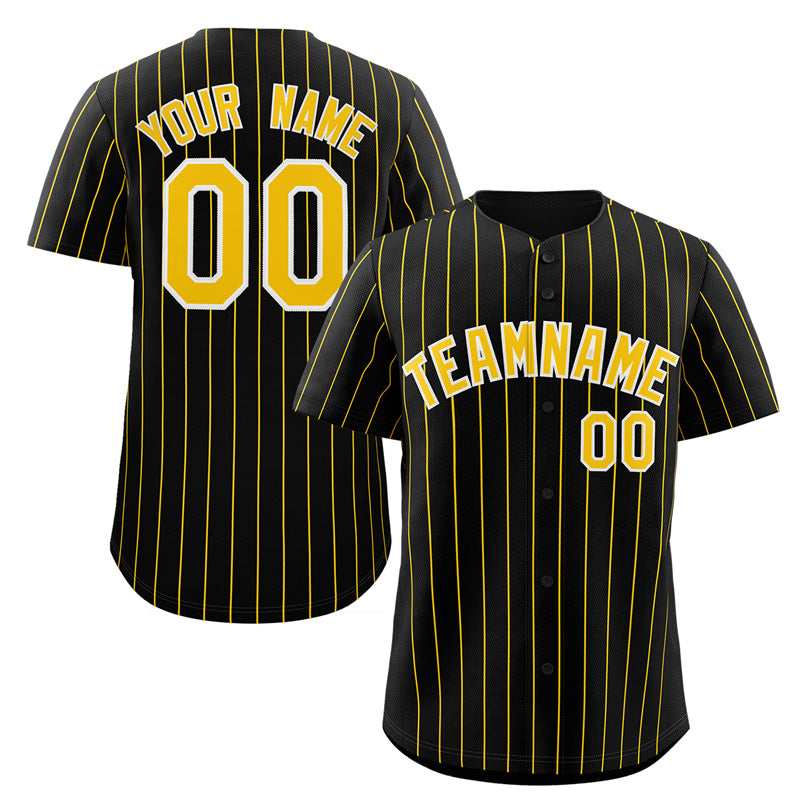 Maillot de baseball authentique à rayures noires, dorées et blanches