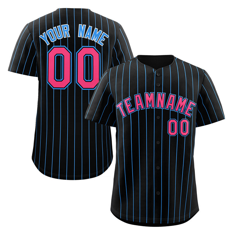 Maillot de baseball authentique à rayures noires, roses et bleues poudrées