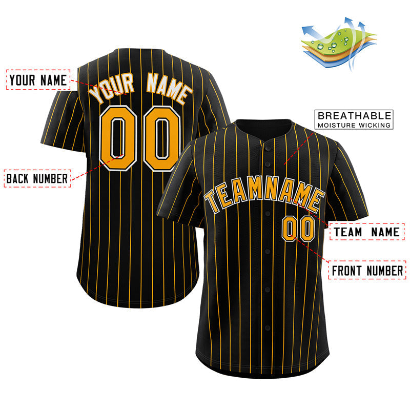 Custom Black Yellow-White Stripe Fashion Authentic Baseball Jersey