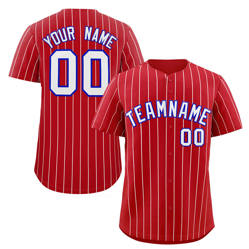 Maillot de baseball authentique à rayures rouges, blanches et royales