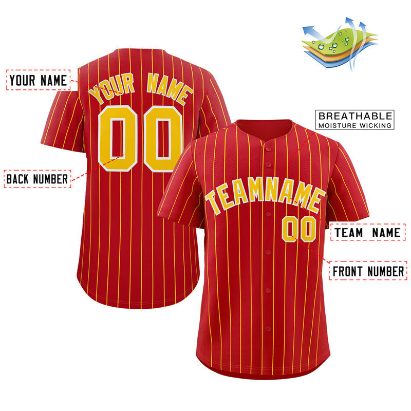 Maillot de baseball authentique à rayures rouges, dorées et blanches
