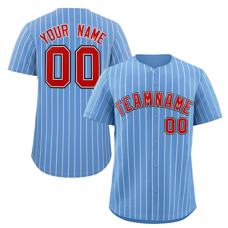 Maillot de baseball authentique à rayures bleu clair, rouge et royal, personnalisé