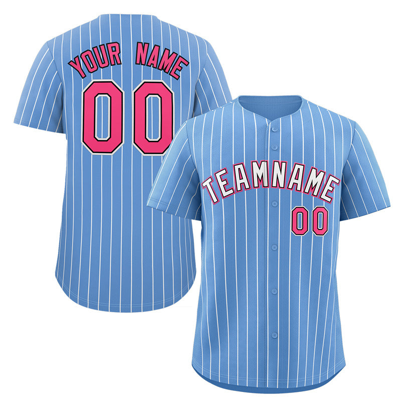 Benutzerdefinierte Hellblau Weiß-Rosa Streifen Mode Authentische Baseball Jersey