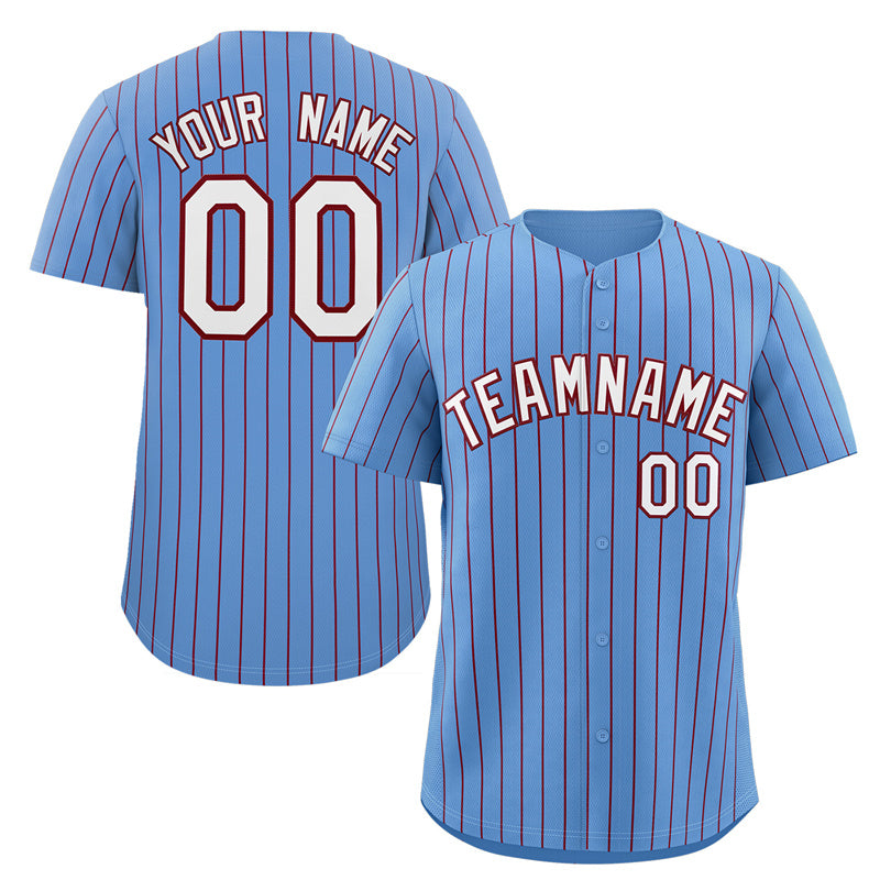 Custom Powder Blue White-Crimson Stripe Fashion Authentic Baseball Jersey