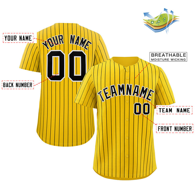Custom Yellow Black-White Stripe Fashion Authentic Baseball Jersey