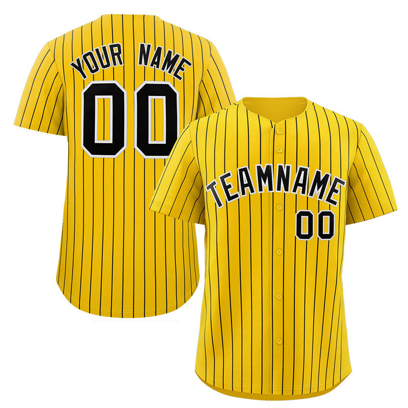 Custom Yellow Black-White Stripe Fashion Authentic Baseball Jersey