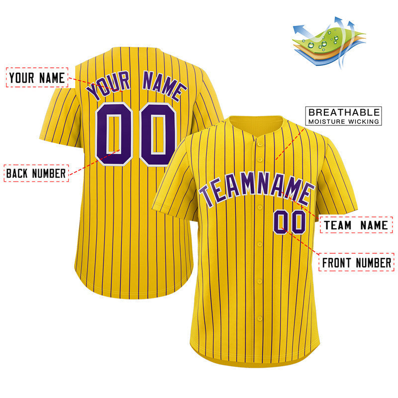 Custom Yellow Purple-White Stripe Fashion Authentic Baseball Jersey