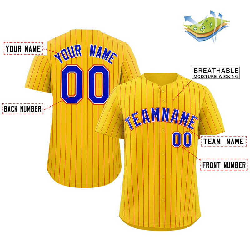 Custom Yellow Royal-Orange Stripe Fashion Authentic Baseball Jersey