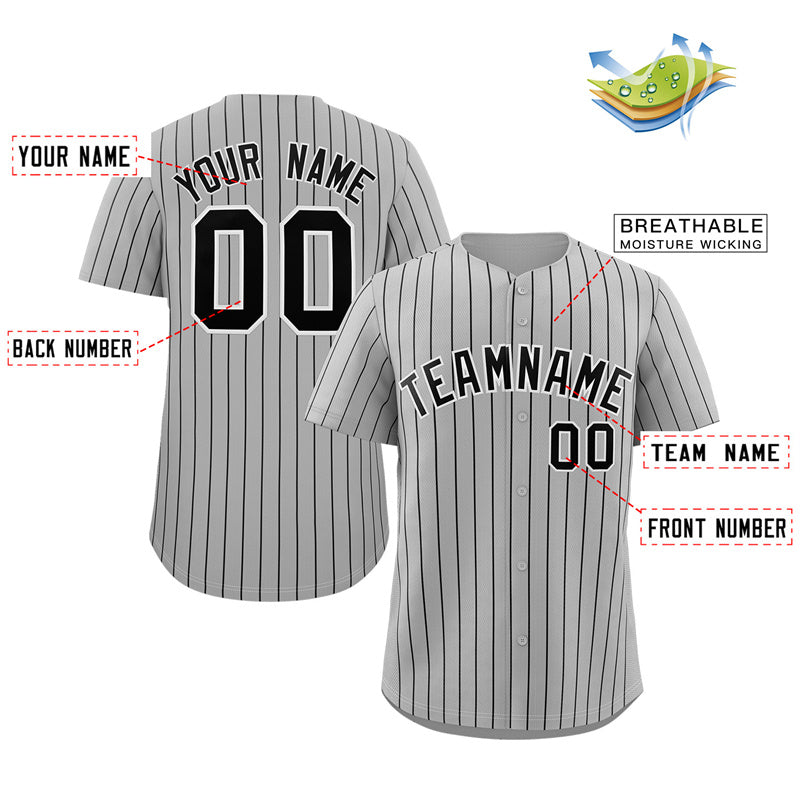 Custom Gray Black-White Stripe Fashion Authentic Baseball Jersey