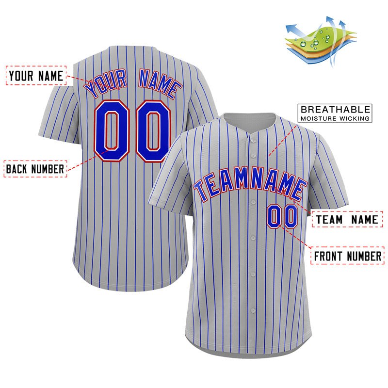 Custom Gray Royal-Red Stripe Fashion Authentic Baseball Jersey