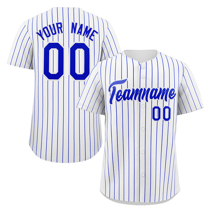 Maillot de baseball authentique à rayures royales blanches personnalisées