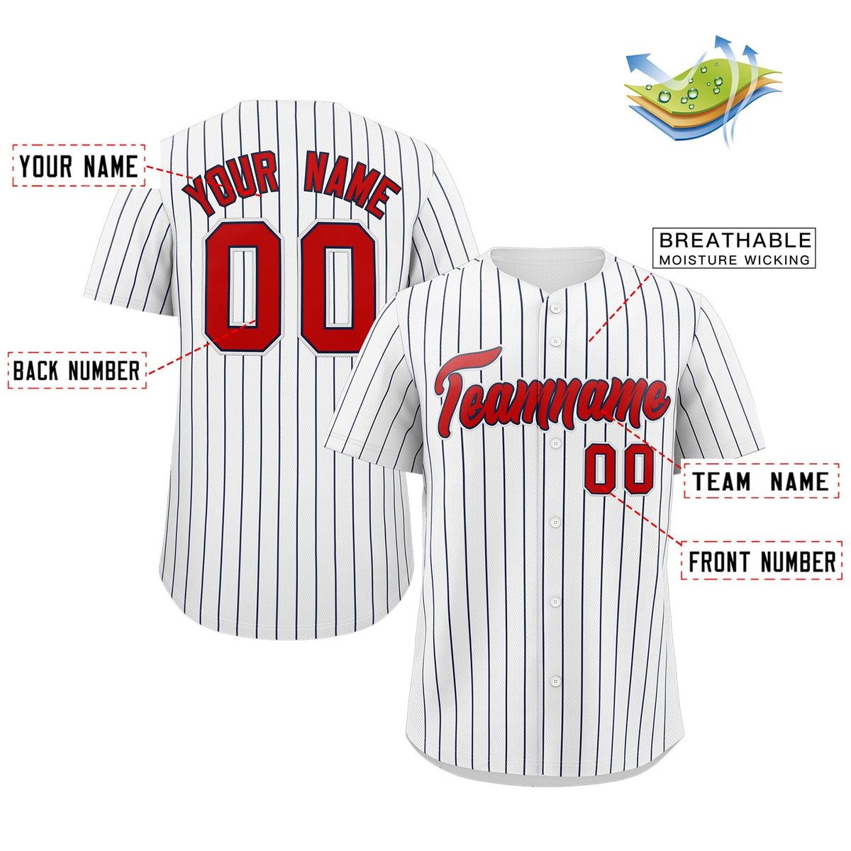 Custom White Red-Navy Stripe Fashion Authentic Baseball Jersey