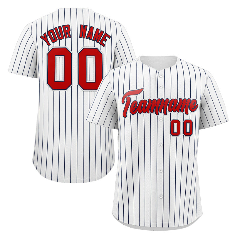 Custom White Red-Navy Stripe Fashion Authentic Baseball Jersey