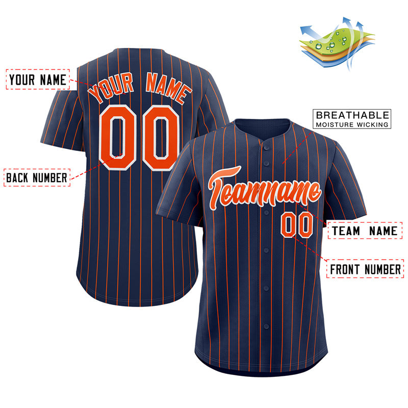 Benutzerdefinierte Marineblau Orange-Weiß Streifen Mode Authentische Baseball Jersey
