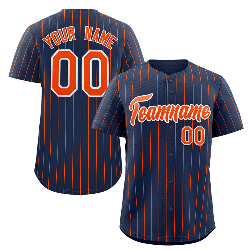 Benutzerdefinierte Marineblau Orange-Weiß Streifen Mode Authentische Baseball Jersey