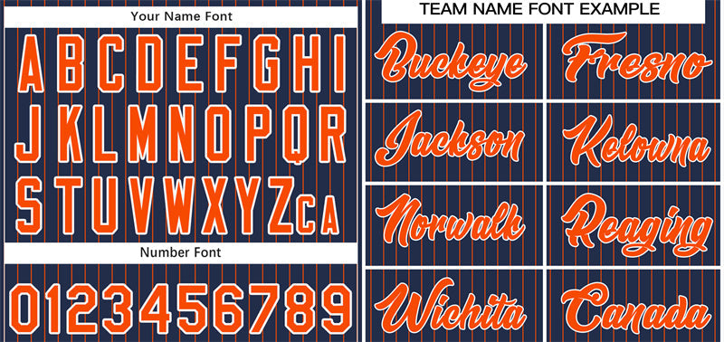 Benutzerdefinierte Marineblau Orange-Weiß Streifen Mode Authentische Baseball Jersey