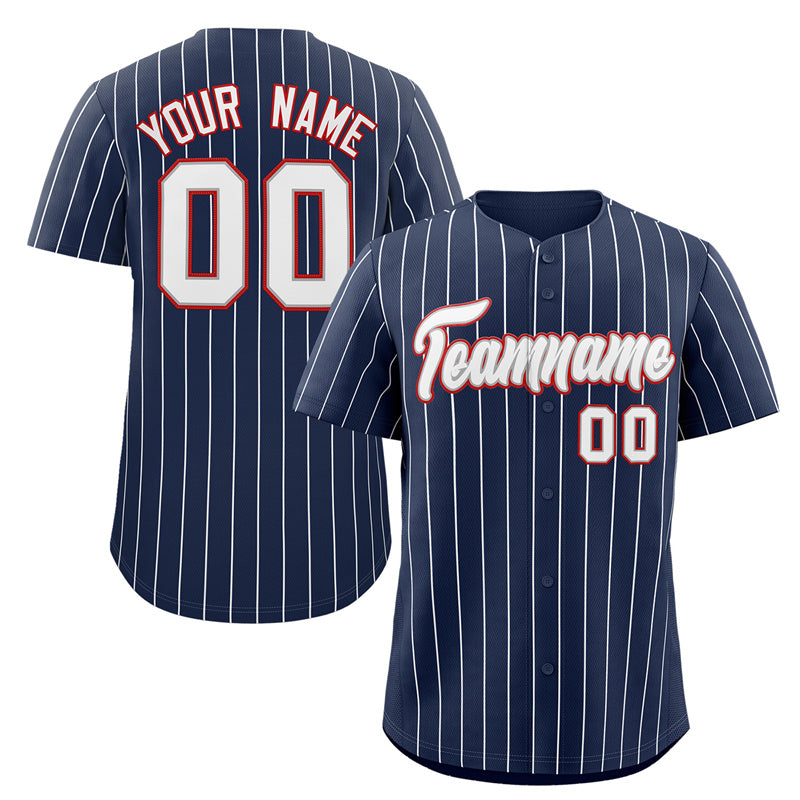 Custom Navy White-Red Stripe Fashion Authentic Baseball Jersey