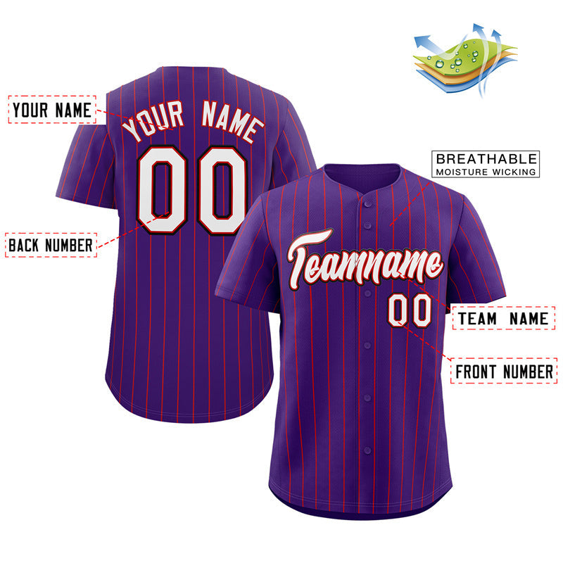 Maillot de baseball authentique à rayures violettes, blanches et noires, personnalisé